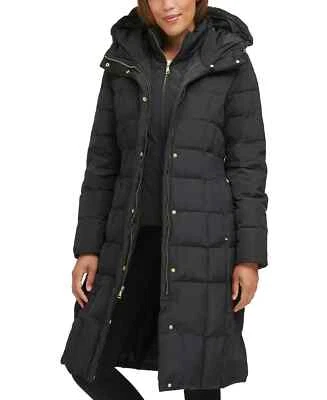NWT Cole Haan Black Down Quilted Hoodie Long Coat Size Medium - Image 1 of 4