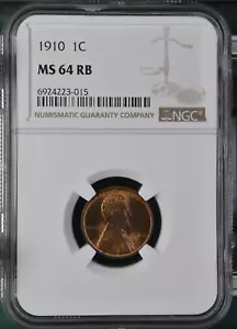 :1910-P 1C LINCOLN CENT NEAR GEM NGC MS 64 RB LOW POP RARITY R4 HIGHEST GRADES - Picture 1 of 2