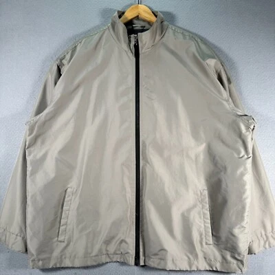 Vintage Old Navy Windbreaker Jacket Mens 2XL Tan Gray Fleece Lined Bomber Y2K - Image 1 of 4