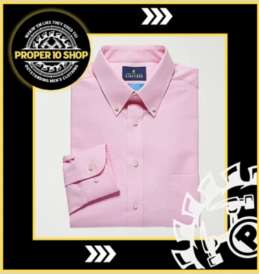 Camisa de vestir Stafford para hombre rosa Oxford cuello 17 - 17,5 manga 38-39 mezcla de algodón Foto 1 de 4