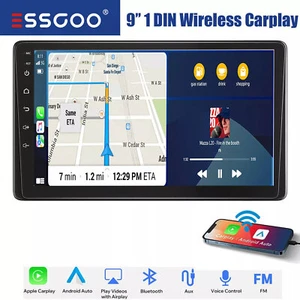 Single 1 Din Car Stereo Touch Screen Bluetooth Radio Apple CarPlay Android Auto - Picture 1 of 13
