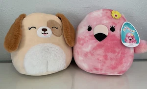 NWT Squishmallow 8 Inch Harrison Puppy Dog & Cookie Flamingo Kellytoy SHIPS FREE - Picture 1 of 10