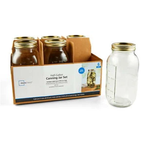 Mainstays 64 Oz Airtight Glass Canning Jars (6 Pack) with Gold Lids - Picture 1 of 12