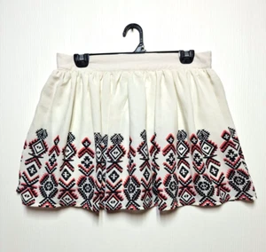 Xhilaration Mini A-Line Skirt Womens Large Ivory Geometric Pleated Elastic Waist - Picture 1 of 11