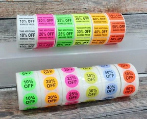 Percent Off Adhesive Sale Markdown Labels % OFF Stickers 500 Label/Roll 10 to 50 - Picture 1 of 3