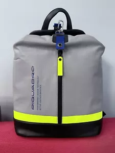 PIQUADRO Italy Downtown Business PC 14.0 Leather Backpack Gray Neon Yellow Black - Picture 1 of 14