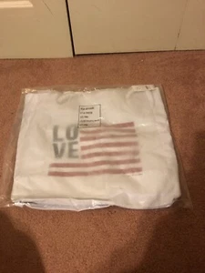 New York & Company LOVE American Flag Patriotic White Canvas Tote 17" x 15" NWT - Picture 1 of 5