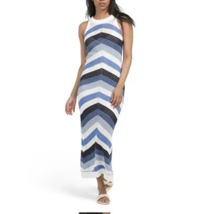 Maxi Vestido Young Fabulous & Broke Azul Blanco Chevron Tejido Crochet Talla Grande Nuevo con Etiquetas - Imagen 1 de 13