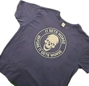 Skull T-Shirt It Gets Worse Before It Gets Worse VTG Unisex Blue Y2k Boho (5B) - Picture 1 of 11