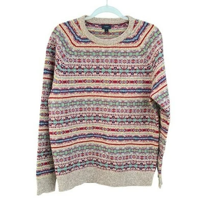 J. Crew 100% Lambswool Fair Isle Knit Sweater Multicolor Preppy Classic Lrg NICE - Image 1 of 4