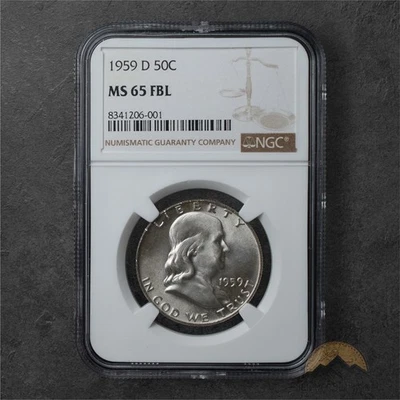 1959-D Franklin Silver Half Dollar 50C - NGC MS65 FBL - Denver - Image 1 of 2