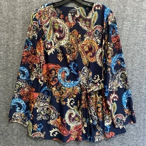 Cocomo Top Damen 1X blau Paisley kunstvoll vorne zum Binden Stretch fließend Popover Büro - Bild 1 von 9