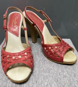 Sandalias CANDIES Vintage Años 70 Cuero Rojo Tirantes Tacones Brasil Talla 6 - Imagen 1 de 8