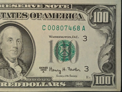 Series 1963 A $100 One Hundred Dollar Bill Old Style Small Head Very Nice Bill - Image 1 of 3