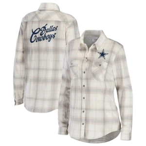 WEAR NFL Women's Dallas Cowboys Cream/Gray Plaid Flannel Size M - Picture 1 of 3