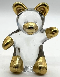 Statuina orso in vetro artistico trasparente con accenti dorati decorativa da collezione - Foto 1 di 3