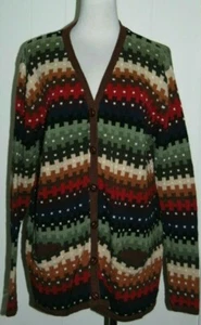 NorthStyle Cotton Blend Multicolor 'Picket Fence' V Neck Cardigan Sweater Large - Picture 1 of 4