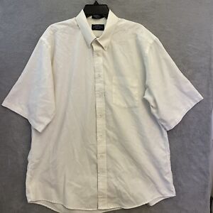 Vtg Cambridge Classics Button Shirt Mens 17.5 XL Beige Made USA Short Sleeve