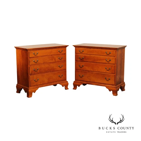 Chippendale Style Pair of Hand Crafted Maple Four Drawer Chests Cover