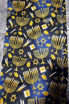 1 YD Hanukkah Toss Blue Background Gold Design Sew Fabric David Textile - Image 1 of 3