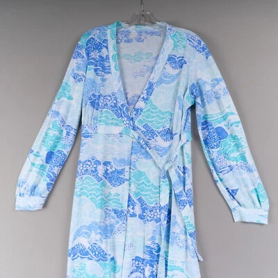 Bata Miss Elaine Mujer S Azul Floral Mezcla Algodón Maxi Envoltura Años 90 De Colección Foto 1 de 4