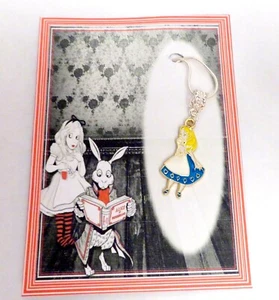 Alice in Wonderland Themed Necklace on Gift card 18 inch chain Gold/Silver Plate - Picture 1 of 7