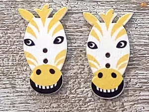 2 Yellow Zebra Buttons Crafting Sewing Wood 2 Hole 1.25" x .75" - Picture 1 of 2