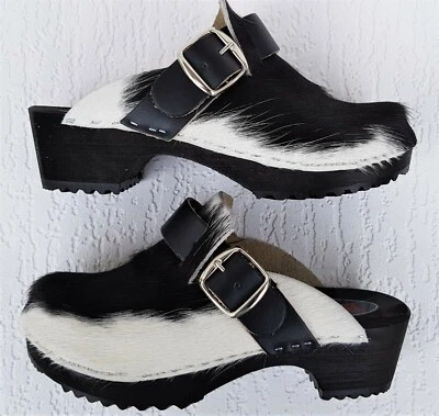 Schweden HOLZ CLOGS - Pantolette Gr.34 SCHWARZ, Echt Leder- Kuhfell 14,53 - Bild 1 von 4