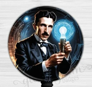 Nikola Tesla Retractable Badge Holder, Science Teacher Badge Reel 6615 - Picture 1 of 9