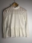 TEMT Women’s Blouse Size Medium White Lace Floral Round Neck Long Sleeve Top