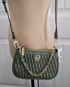 Borsa Anne Klein verde salvia piccola catena increspata tracolla rimovibile nuova con etichetta - Foto 1 di 10