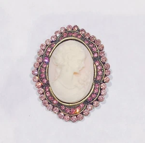 Nuevo Estilo Vintage Dama Cameo Broche Colgante Cristal Rosa Dije Pin Regalo BR1031 - Imagen 1 de 2