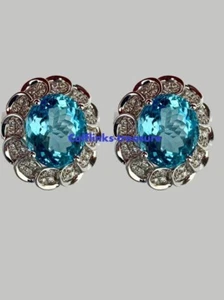 Natural Blue topaz & CZ stones 925 sterling silver Cufflinks for Men's #3443 - Picture 1 of 3