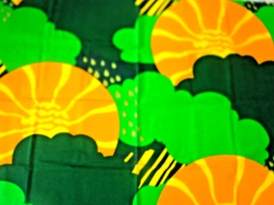 VINTAGE~POP ART~RETRO~GROOVY~SUN~CLOUDS~RAIN~COTTON CANVAS~YELLOWS~GREENS FABRIC - Picture 1 of 13