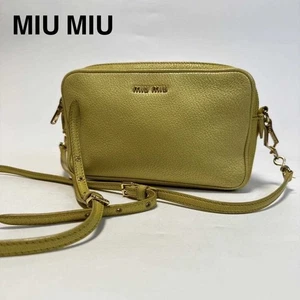 miu miu Shoulder Bag Small Logo Leather Yellow Women's USED FROM JAPAN - Picture 1 of 10