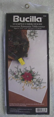 Bucilla NEW Stamped Embroidery Table Runner - Christmas Pattern 83888 Poinsettia - Image 1 of 2