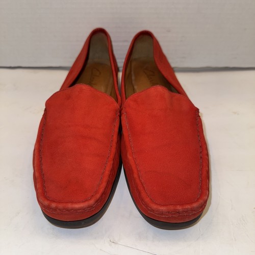 CLARKS Mocassini donna Clark’s vintage in pelle scamosciata rossa comodi taglia 8 5M