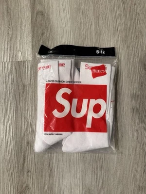 Calcetines Supreme X Hanes Crew - Blancos (Paquete de 4) - Talla 6-12 - Nuevos Foto 1 de 4