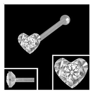 750 Weißgold Nasenpiercing Herz 2,3 mm mit Diamant Nasenstecker Kugelstift - Bild 1 von 1