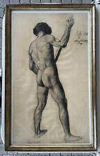Zeichnung Papier 1906 Mann nackt Akt signiert Hans Richter Prag 62x36 in 70x43cm