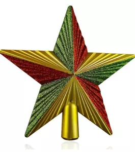 Christmas Tree Topper 3D Star In Gold Red & Green 20cm Height - Picture 1 of 5