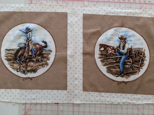 VIP CRANSTON Cotton Pillow Fabric Screen Print COWBOYS Wild West OOP PLEASE READ - Picture 1 of 10