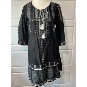 W For Woman Tunic Dress Embroidered Cotton Boho Casual Black Size 14W - Picture 1 of 6