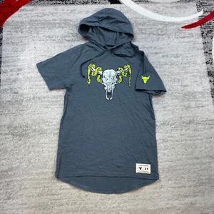 Under Armour Project Rock Hoodie Small Gray Green Short Sleeve Workout Gym Mens - Picture 1 of 9