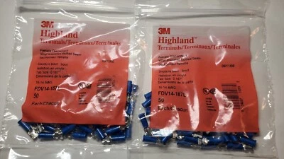 100 pcs 3M FEMALE QUICK DISCONNECT TERMINALS INSULATED 14-16 GAUGE TAB .187" USA - Image 1 of 2