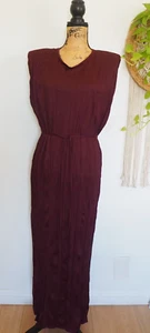 ZARA Burgundy Wine Sleeveless Long Wrinkled Look Padded Shoulder Dress Sz L NWT - Picture 1 of 15
