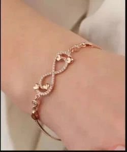 1Ct Round Cut Lab Created Diamond Infinity Women's Bracelet 14K Rose Gold Plated - Picture 1 of 3