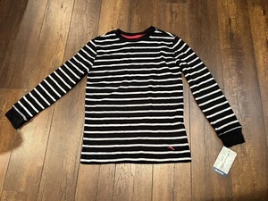 Tommy Bahama Boy's Black Thermal Shirt Long Sleeve Striped Size Medium 7/8 - Picture 1 of 4