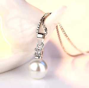 925 Sterling Silber Perlenkette | Eleganter Anhänger mit Zirkonia & Perle - Bild 1 von 1
