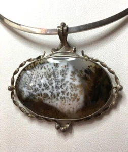 One-of-a-kind Natural Moss Agate, Granulated Sterling Silver Handmade Pendant - Picture 1 of 2